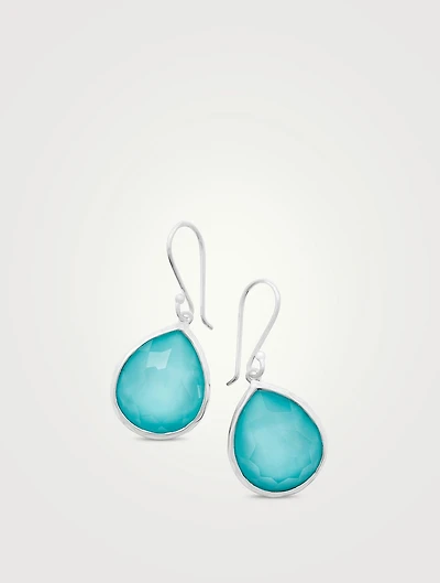 Rock Candy Sterling Silver Teardrop Earrings With Rock Crystal And Turquoise