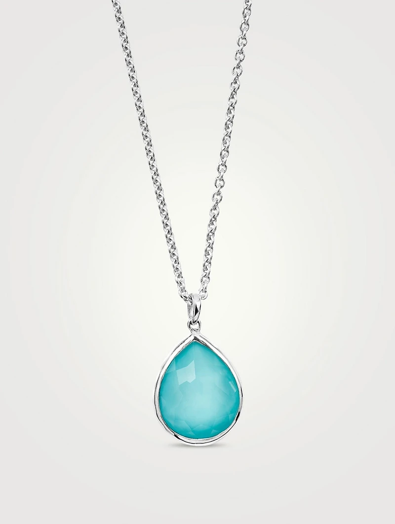 Small Rock Candy Sterling Silver Pendant Necklace With Clear Rock Crystal And Turquoise