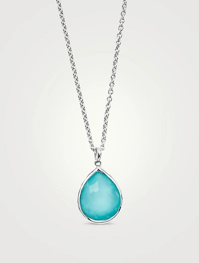 Small Rock Candy Sterling Silver Pendant Necklace With Clear Rock Crystal And Turquoise