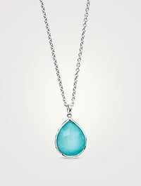 Small Rock Candy Sterling Silver Pendant Necklace With Clear Rock Crystal And Turquoise