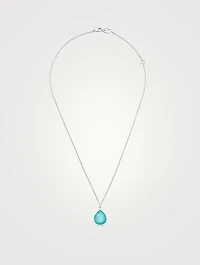 Small Rock Candy Sterling Silver Pendant Necklace With Clear Rock Crystal And Turquoise