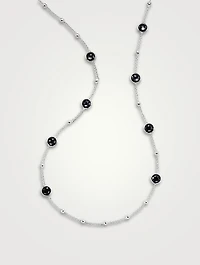 Lollipop Sterling Silver Ball And Stone Station Necklace With Rock Crystal And Hematite