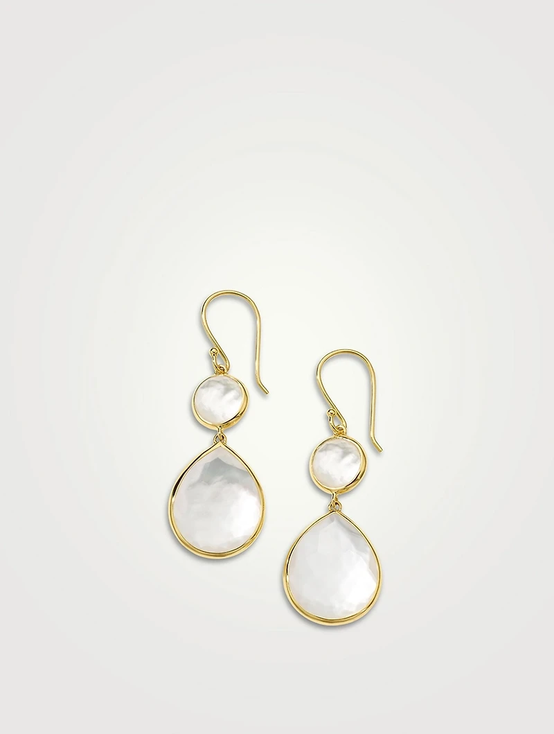 Rock Candy 18K Gold Snowman Teardrop Earrings With Rock Crystal And Mother-Of-Pearl