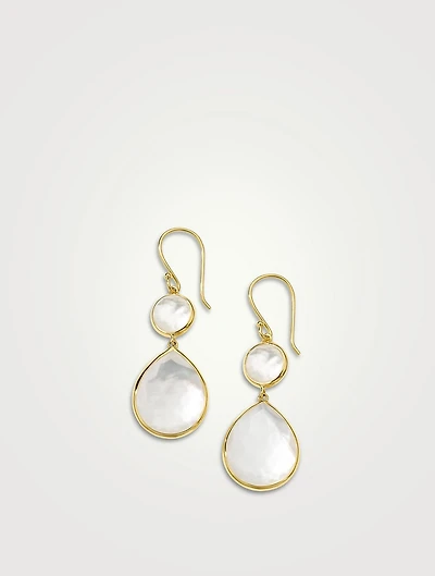 Rock Candy 18K Gold Snowman Teardrop Earrings With Rock Crystal And Mother-Of-Pearl
