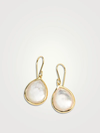 Small Rock Candy 18K Gold Single Stone Teardrop Earrings With Rock Crystal And Mother-Of-Pearl