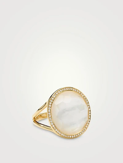 Medium Lollipop 18K Gold Mother-Of-Pearl And Rock Crystal Ring With Diamonds