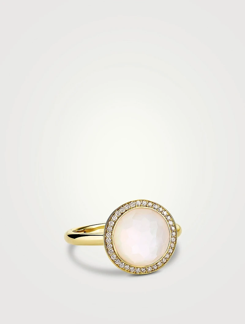 Small Lollipop 18K Gold Mother-Of-Pearl And Rock Crystal Ring With Diamonds