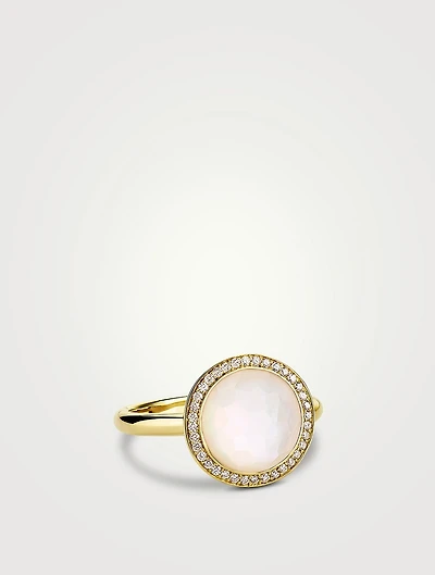 Small Lollipop 18K Gold Mother-Of-Pearl And Rock Crystal Ring With Diamonds