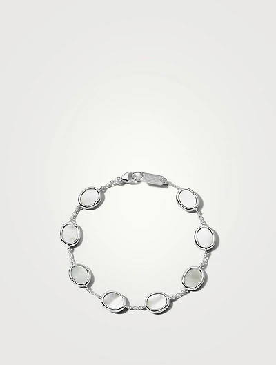 Mini Rock Candy Sterling Silver Oval Slice Chain Bracelet With Mother-of-Pearl