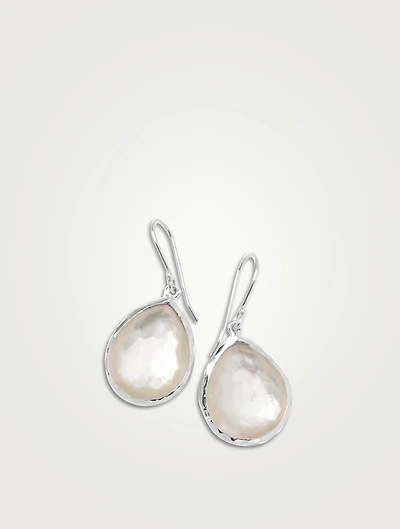 Small Rock Candy Sterling Silver Teardrop Earrings With Rock Crystal And Mother-Of-Pearl