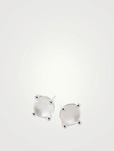 Rock Candy Sterling Silver Single Stone Stud Earrings With Rock Crystal And Mother-Of-Pearl