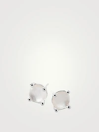 Rock Candy Sterling Silver Single Stone Stud Earrings With Rock Crystal And Mother-Of-Pearl