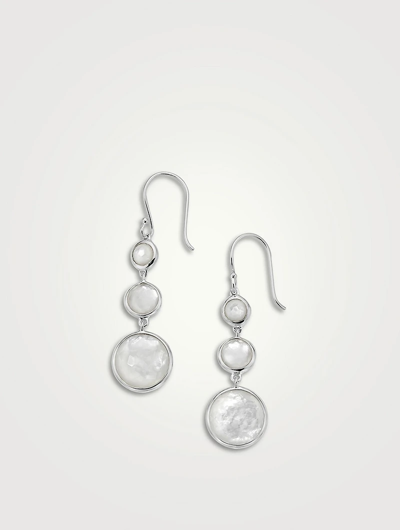 Lollitini Sterling Silver Three-Stone Drop Earrings With Rock Crystal And Mother-Of-Pearl
