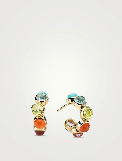 Mini Lollipop 18K Gold Bubble Hoop Earrings With Gemstones