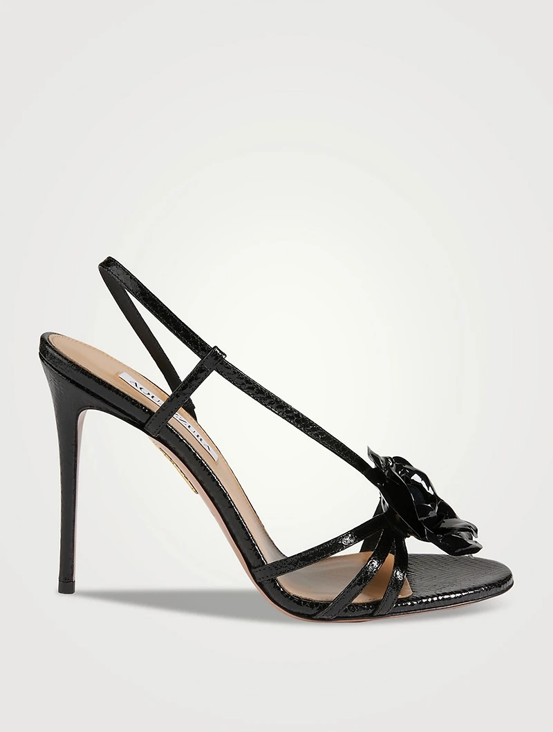 Paris Rose Snakeskin-Embossed Leather Sandals