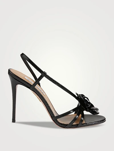 Paris Rose Snakeskin-Embossed Leather Sandals