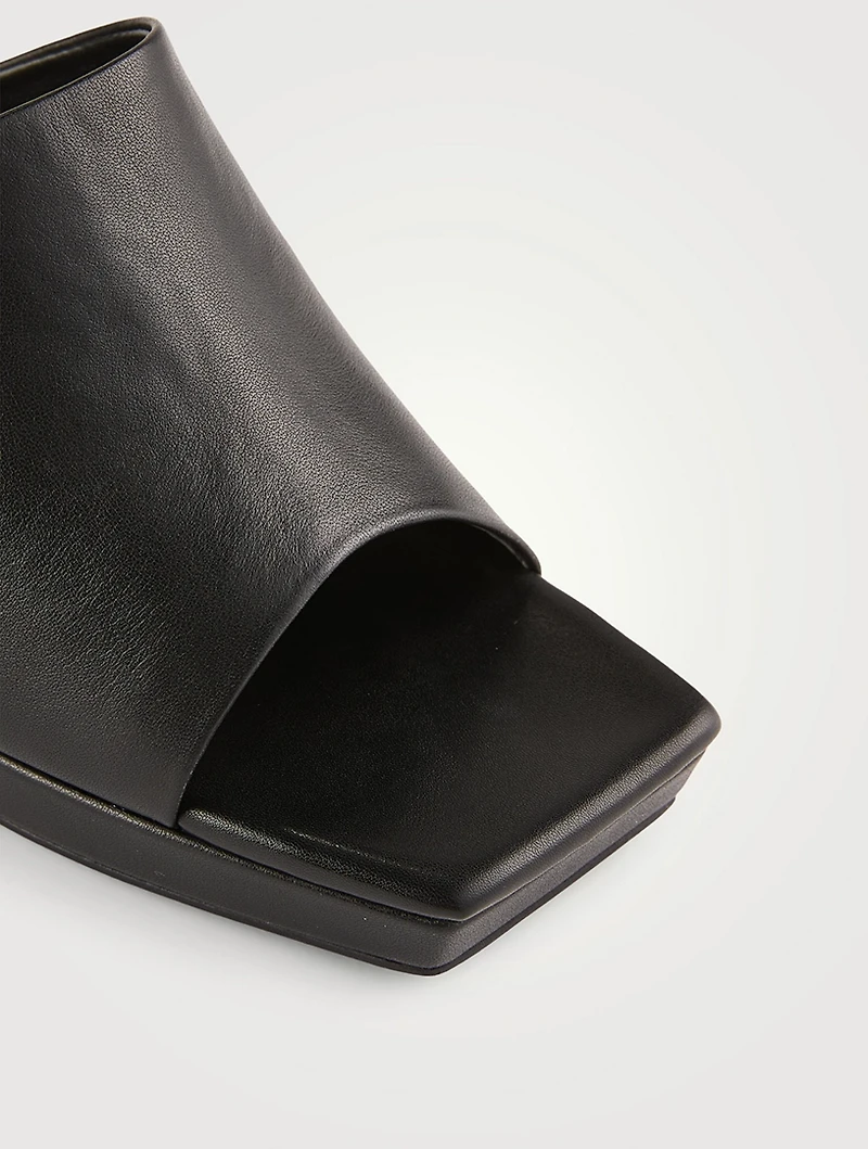 Caviar Leather Platform Mules