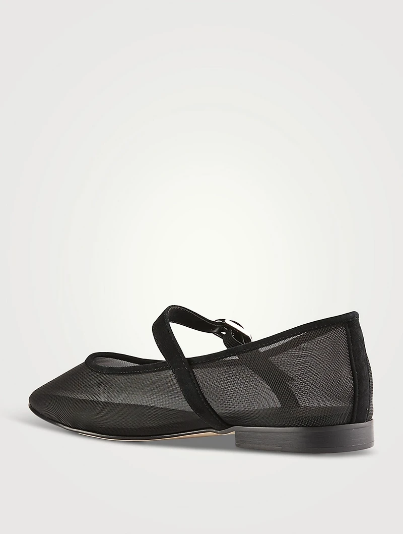 Chasse Mesh And Suede Mary Jane Ballet Flats