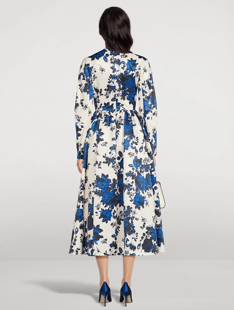 Annie Taffeta Faille Midi Dress Floral Print