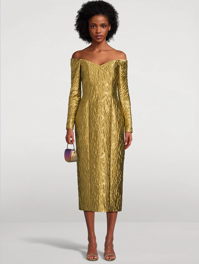 Burleigh Metallic Jacquard Off-The Shoulder Dress