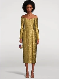 Burleigh Metallic Jacquard Off-The Shoulder Dress
