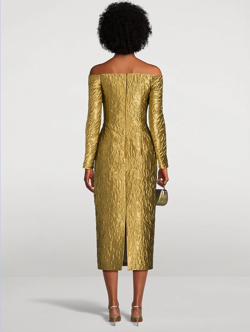Burleigh Metallic Jacquard Off-The Shoulder Dress