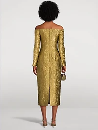 Burleigh Metallic Jacquard Off-The Shoulder Dress