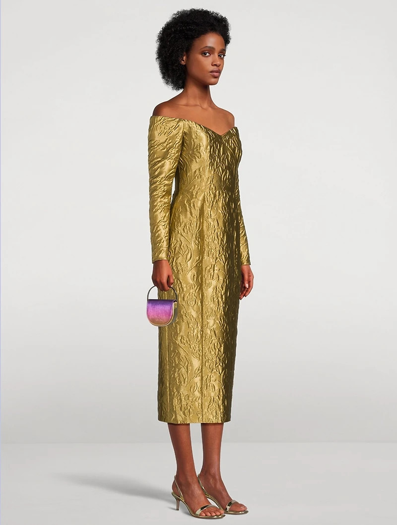 Burleigh Metallic Jacquard Off-The Shoulder Dress