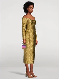 Burleigh Metallic Jacquard Off-The Shoulder Dress