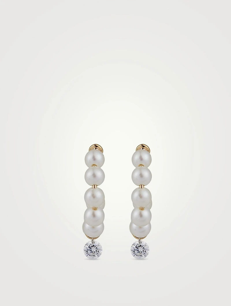 Small Sea Of Beauty 14K Gold Pearl Hoop Earrings With Diamonds