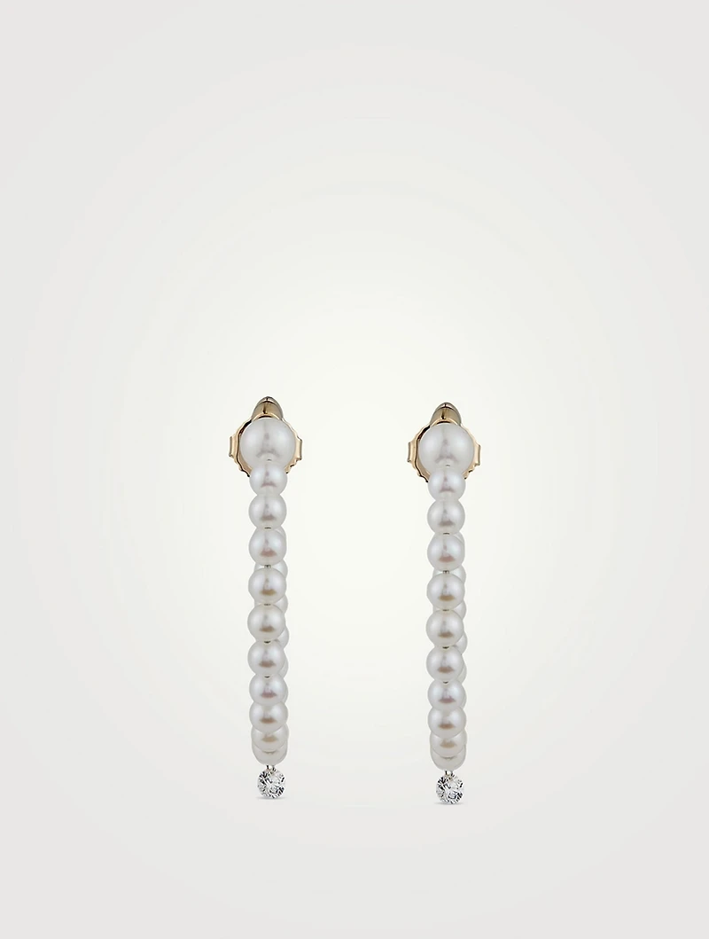 Large Sea Of Beauty 14K Gold Pearl Hoop Earrings With Diamonds