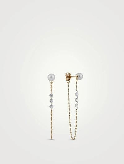 Sea Of Beauty 14K Gold Pierced Diamond And Pearl Chain Earrings