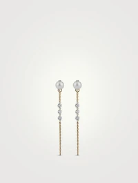 Sea Of Beauty 14K Gold Pierced Diamond And Pearl Chain Earrings