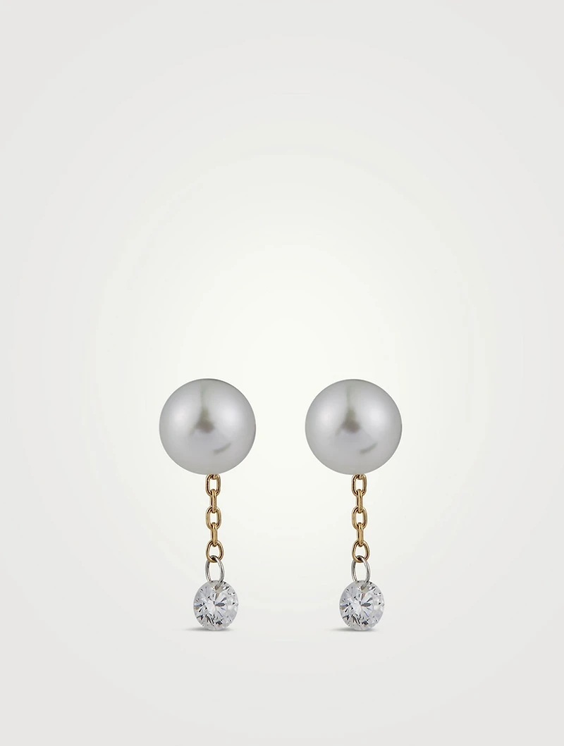Sea Of Beauty 14K Gold Pearl Chain Stud Earrings With Diamonds