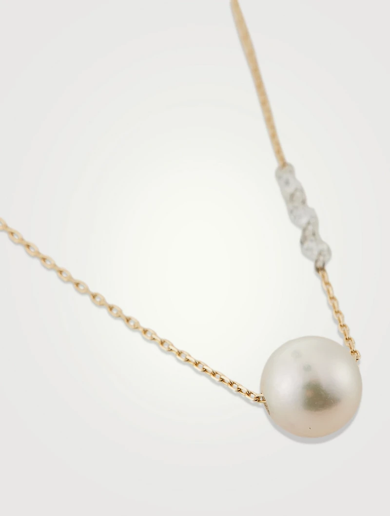 Sea Of Beauty 14K Gold Pierced Cascading Diamond And Pearl Necklace