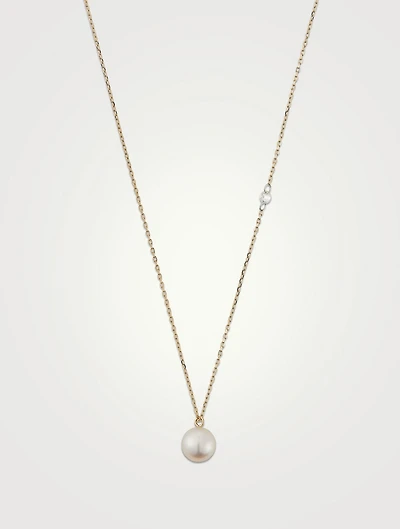 Sea Of Beauty Essentials 14K Gold Pierced Diamond And Pearl Slider Necklace