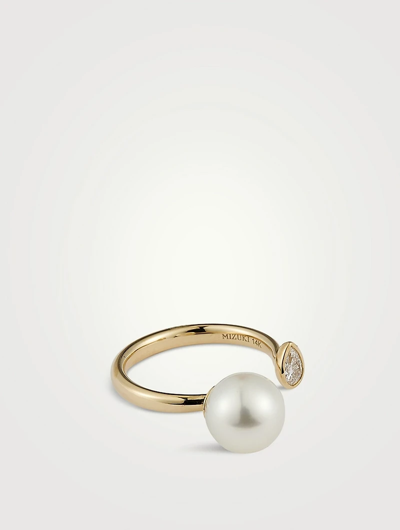 Sea Of Beauty Pearl And Diamond Open Ring