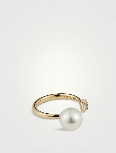 Sea Of Beauty Pearl And Diamond Open Ring