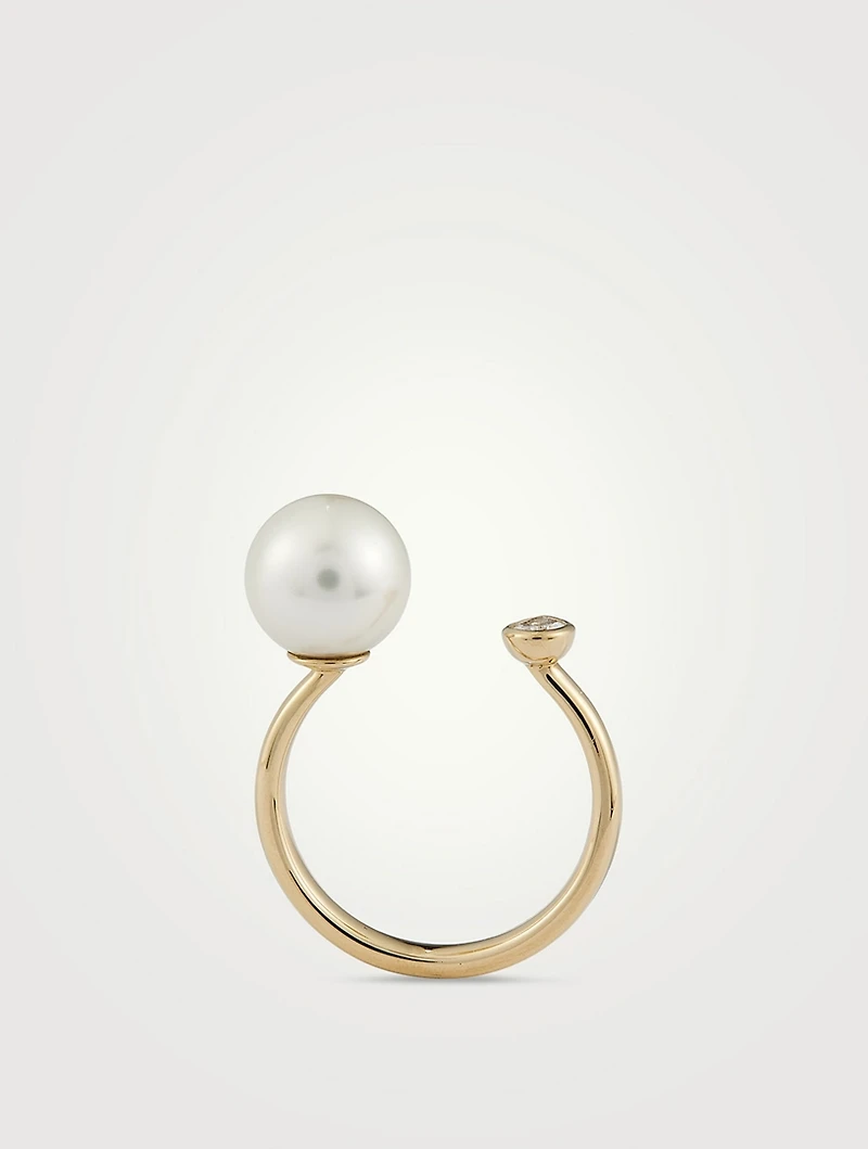 Sea Of Beauty Pearl And Diamond Open Ring
