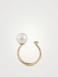Sea Of Beauty Pearl And Diamond Open Ring