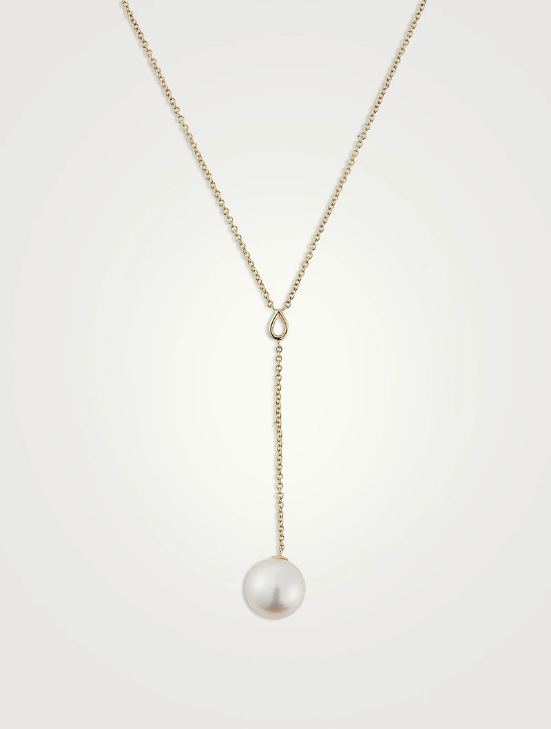 Sea Of Beauty Luxe 14K Gold South Sea Pearl And Pear Diamond Lariat Necklace