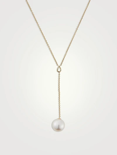 Sea Of Beauty Luxe 14K Gold South Sea Pearl And Pear Diamond Lariat Necklace