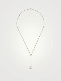 Sea Of Beauty Luxe 14K Gold South Sea Pearl And Pear Diamond Lariat Necklace