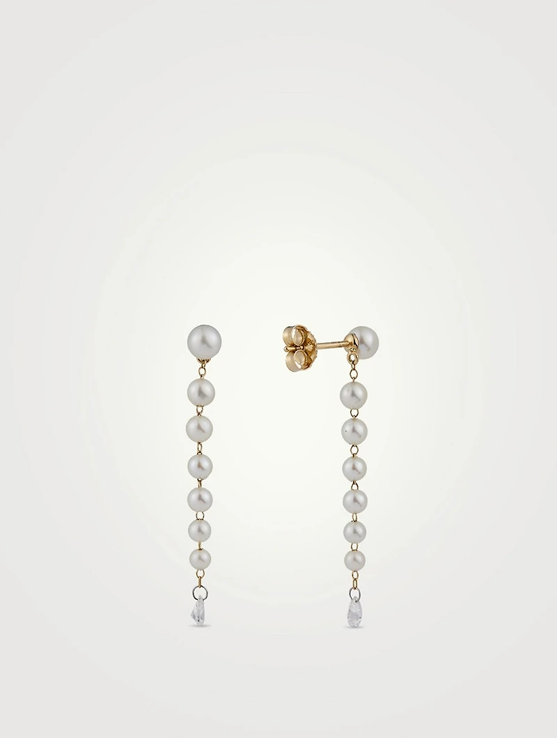 Sea Of Beauty Cascading Pearl Earrings With Pear Diamonds