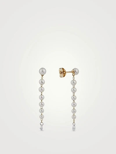 Sea Of Beauty Cascading Pearl Earrings With Pear Diamonds