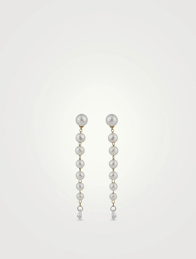 Sea Of Beauty Cascading Pearl Earrings With Pear Diamonds