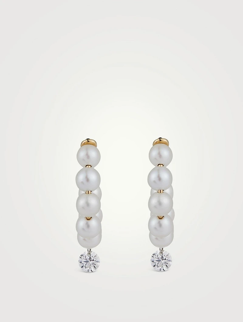 Small Sea Of Beauty Pearl Hoop Earrings With Diamonds