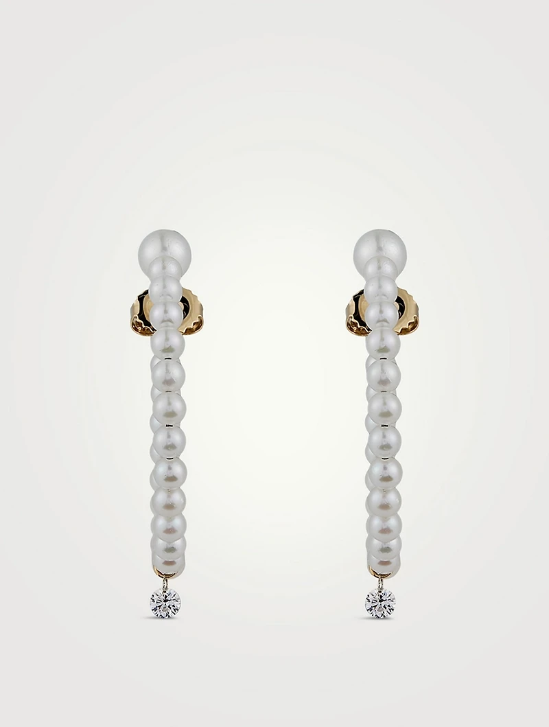 Large Sea Of Beauty Pearl Hoop Earrings With Diamonds
