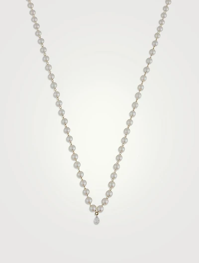 Sea Of Beauty 14K Gold Diamond Pear And Floating Pearl Necklace
