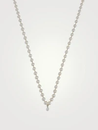 Sea Of Beauty 14K Gold Diamond Pear And Floating Pearl Necklace